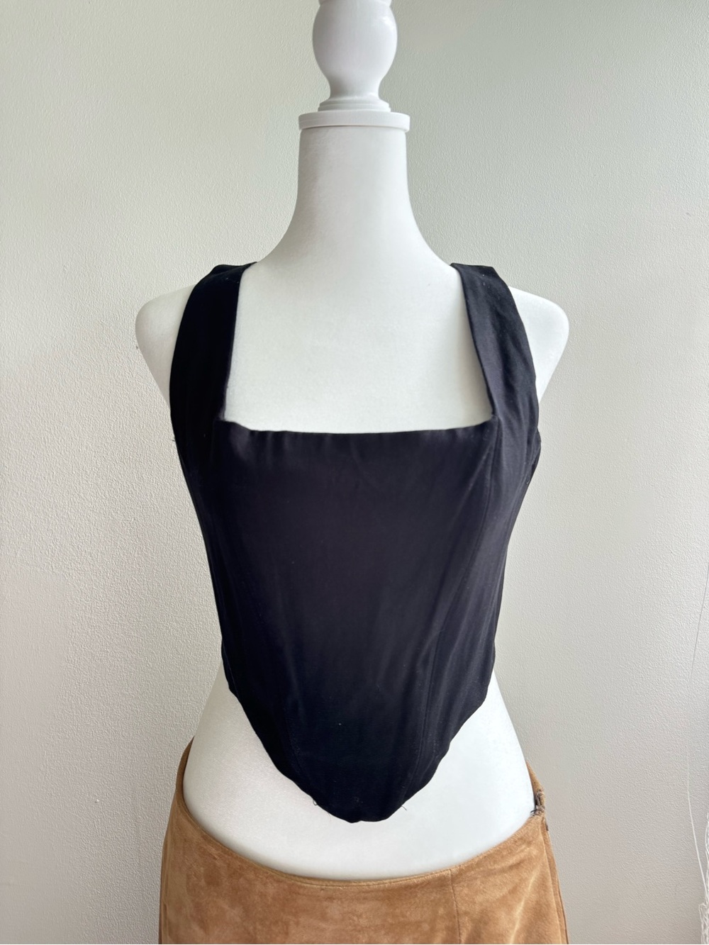Zara Black Square-Neck Tank with Pointed Hem
